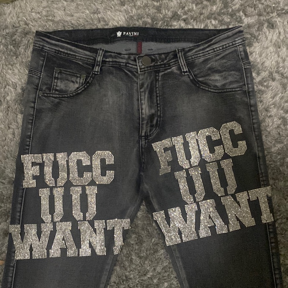 Fuucuwant rhinestone jeans